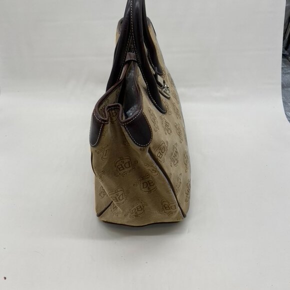 Vintage Dooney & Bourke DB Monogram Satchel Canvas Bag Brown Leather Trim Y2K - Picture 2 of 5